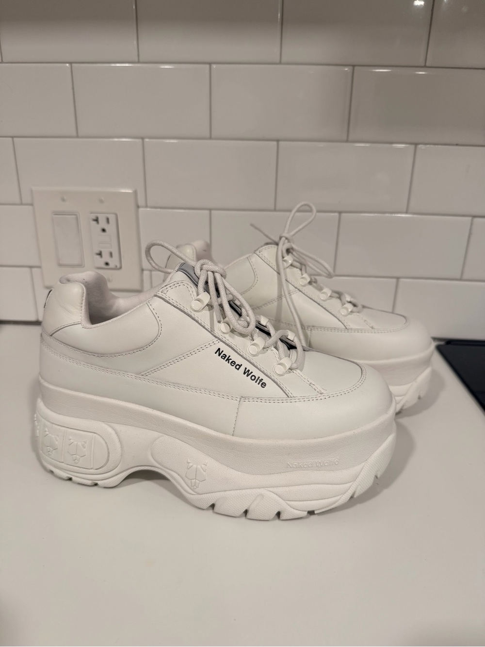 Naked Wolfe White Chunky Platform Sneakers